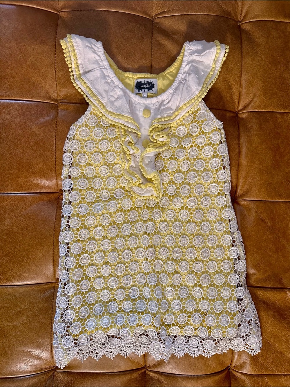Mud Pie Yellow and White Crochet Accent Shorts